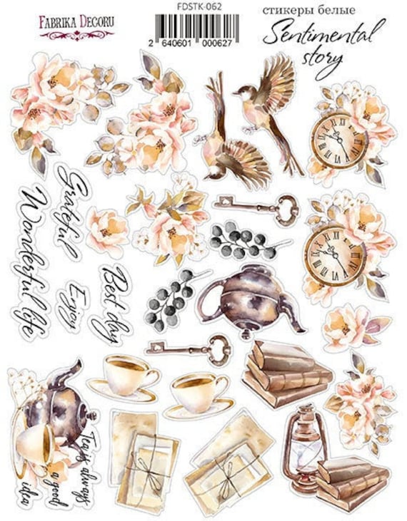 Vintage style sticker sheet, Brown journal stickers, Fabrika Decoru  Sentimental story collection, Bulletjournal aesthetic sticker kit