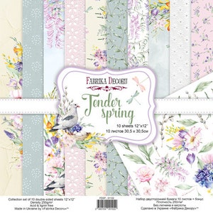 Fabrika Decoru Tender spring 12x12 bloc de papel de scrapbook, papel de scrapbooking botánico, kit de diario de chatarra floral, papeles de fondo
