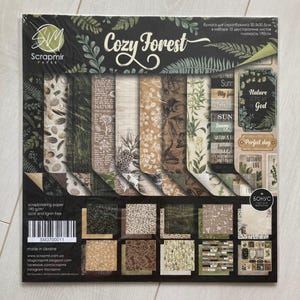 Bloco de papel botânico 12x12, Kits de scrapbook DIY para adultos, Kit de papel de ervas, ScrapMir Cozy Forest, Conjunto de scrapbooking, Papel decorativo verde