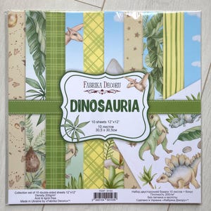 Blocco di carta per scrapbooking "Dinosauria" Fabrika Decoru 12x12, carta per dinosauri NON DIGITALE, kit per scrapbooking Dino baby, carte per lavori artigianali color pastello