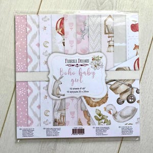 クラフト用紙、Fabrika Decoru「Boho baby girl」8x8 スクラップブッキング ペーパー パッド、非デジタル両面ペーパー パック、ピンクのジャンク ジャーナル キット