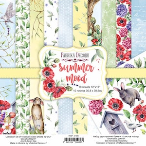 Fabrika Decoru Summer Mood 12x12 scrapbooking paper pad, Floral scrapbook paper, Nature junk journal kit, Botanical designer paper sheets