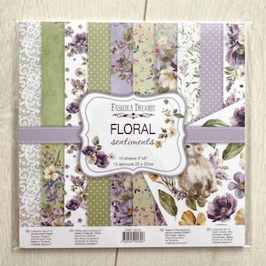 Fabrika Decoru Floral Sentiments lila Scrapbooking Papierblock 200x200, Fliederblüten Designerpapier zum Basteln, Blumen Scrapbook Papiere