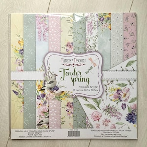 Fabrika Decoru Tender spring 12x12 scrapbook paper pad, Botanical scrapbooking paper, Floral junk journal kit, Background papers