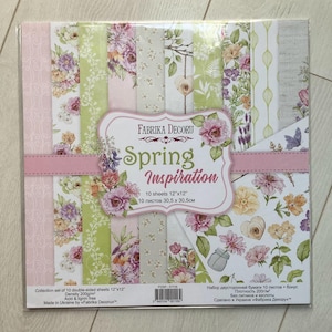Fabrika Decoru Spring inspiration 12x12 scrapbook paper pad, Flowers scrapbooking paper, Shabby chic junk journal kit, Background papers