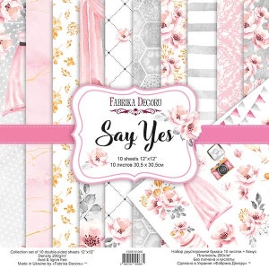 12x12 wedding paper pad, Fabrika Decoru Say Yes collection, Vintage style scrapbook paper pack, Scrapbooking paper kit, Paper for crafting
