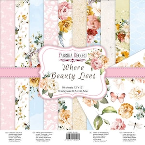 Fabrika Decoru "Where beauty lives" 12x12 scrapbooking paper pack, Floral scrapbook paper pad, Peony junk journal kit, Wedding album set