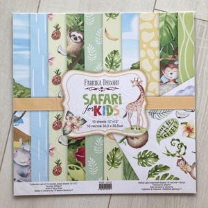 Fabrika Decoru "Safari per bambini" blocco di carta 12x12, carta giungla NON DIGITALE, carta per scrapbooking Safari, kit per scrapbooking tropicale per bambini