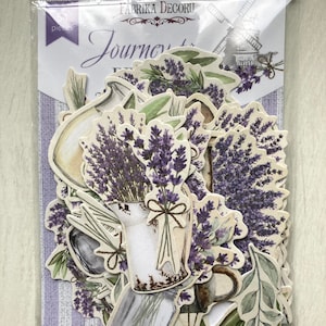 Lavendel ephemera pack, Fabrika Decoru Journey to Provence cardstock die cuts, paarse decoraties voor junkjournals, benodigdheden voor scrapbooking