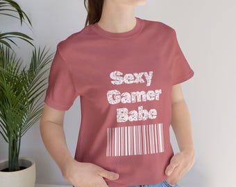 Sexy Gamer Babe T-Shirt | Gaming Text Tee, Barcode Graphic