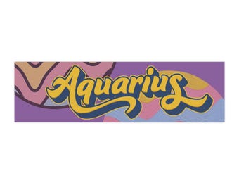 Aquarius Retro Script bumper sticker | Zodiac decal