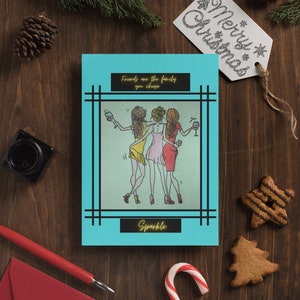 Vrienden zijn de familie die je kiest afdrukbare vriendschapskleurkaart dames in 3 kleuren voor vrijgezellenfeest/vriendschap/verjaardag/avondje uit.