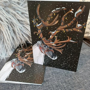Renne de Noël - jolie carte avec ou sans paillettes biodégradables