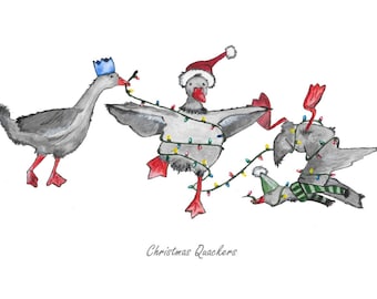 Christmas Quackers - cute duck card with glitter