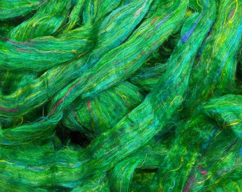 Sari Silk Roving, Recycled Sari Silk - Luck of the Irish