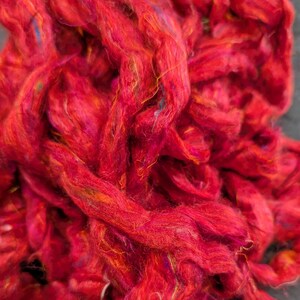 Sari Silk Roving, Recycled Sari Silk - Flame Thrower Red