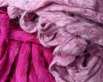 Hilo de seda sari, seda sari reciclada - Fucsia y lila