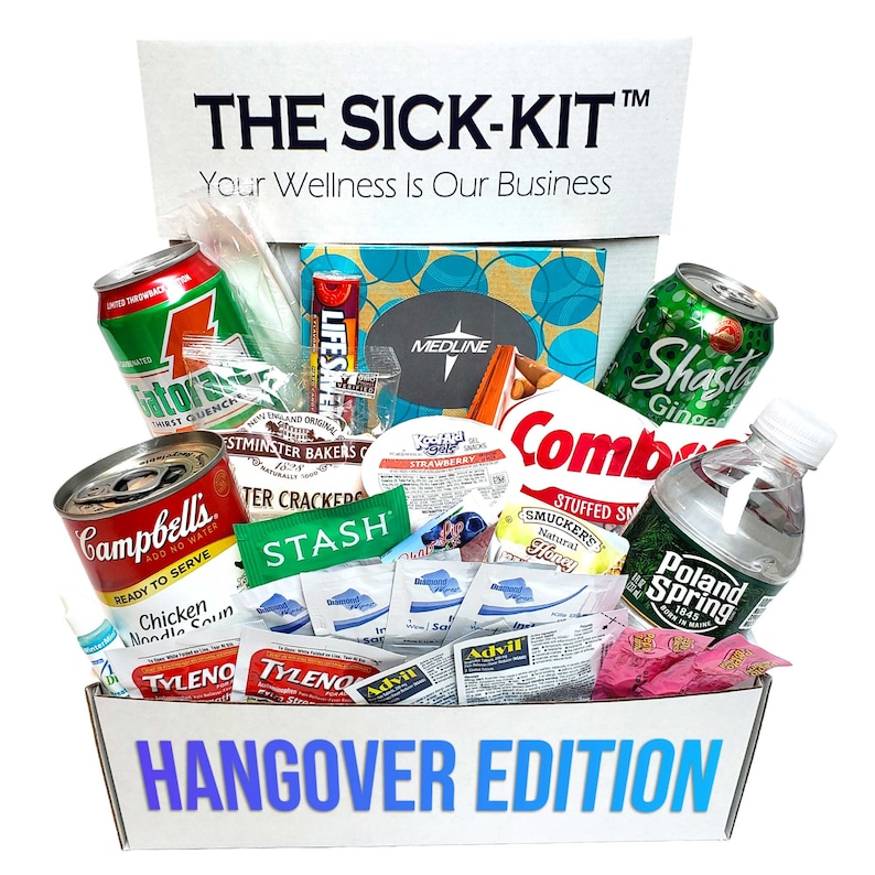 The Sick-Kit hangover edition care package, kit with supplies to make a college student feel better