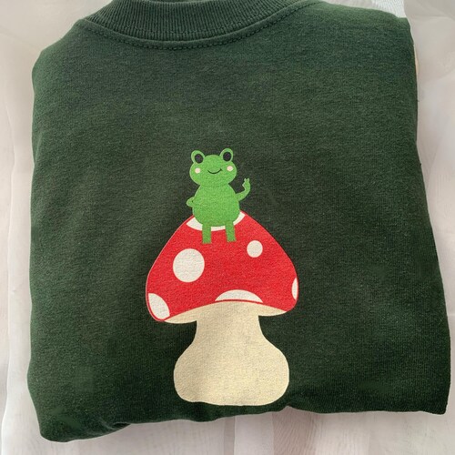 Adorable Embroidered Frog and Mushroom T Shirt Etsy UK