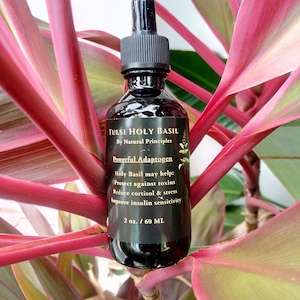 Organic tulsi holy basil 4 oz tincture. Double concentration low alcohol. Powerful adaptogen. Potent holy basil extract. Tulsi tincture.