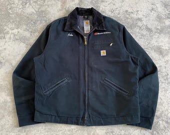 Chaqueta de trabajo vintage Carhartt Detroit con forro de manta J01, negra, talla L