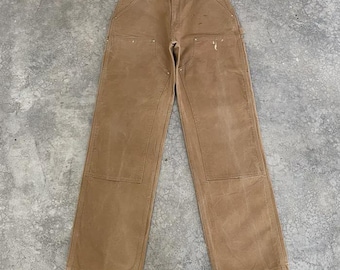 Size 35x36 Vintage Carhartt Double Knee Splatter Beige Carpenter Workwear Painter Work Pants