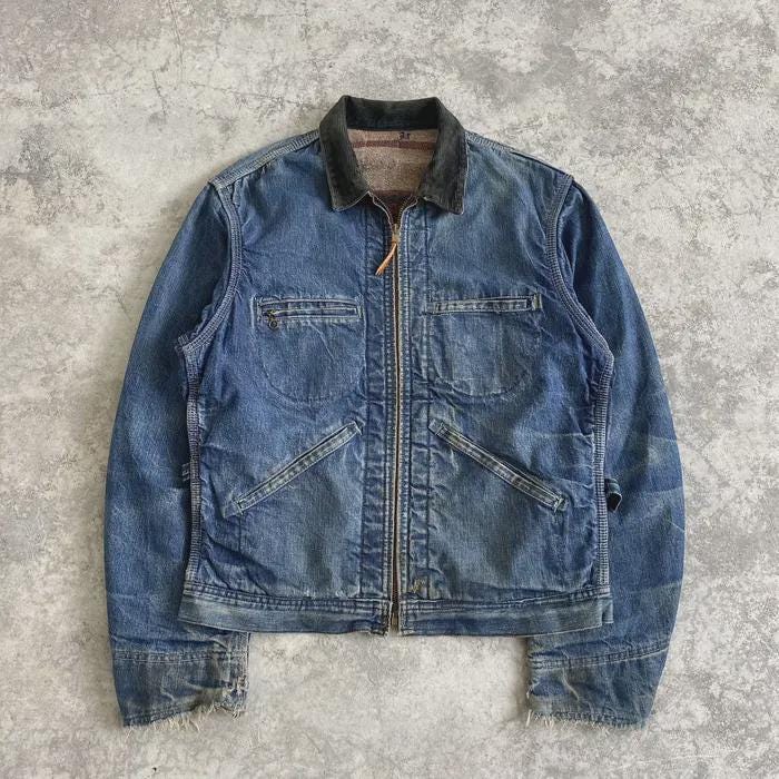 Vintage 60's Oshkosh Bigosh Blanket Lined Faded Blue Distressed