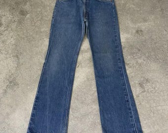 Size 32x32.5 Vintage 80's Levi's 517 Orange Tab Faded Washed Blue Denim Bootcut Distressed Flared Jeans