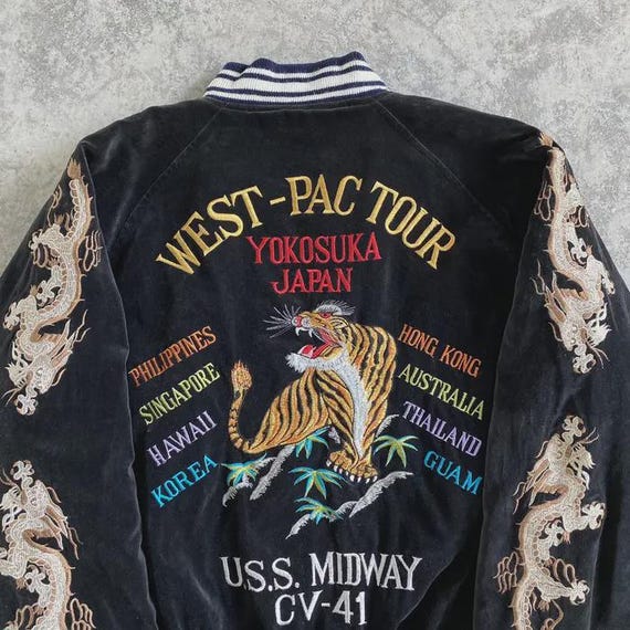 Vintage West Pac Tour Velvet Black Sukajan Yokosuka Japan Souvenir