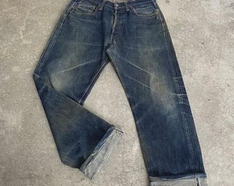 Size 32x29 Vintage 90’s Fullcount & Co Japan Faded Muddy Blue Denim Selvedge Dirty Jeans
