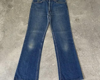Size 33x30 Vintage 80’s Levi's 517 Orange Tab Faded Blue Denim Bootcut Distressed Flared Jeans