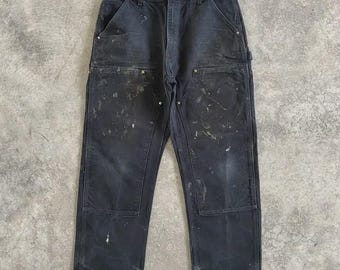 Größe 32x29 Vintage Carhartt Doppel Knie Fasded Schwarz Workwear Splatter Tischler Arbeitshose
