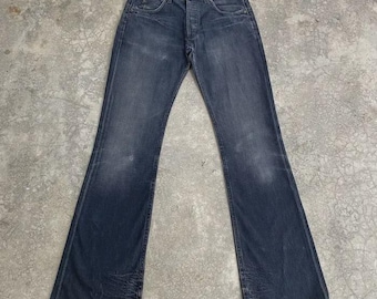 Größe 34x35.5 Vintage Lee Faded Washed Schwarzer Bootcut Denim Distressed Schlaghose