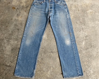 Size 35x31.5 Vintage 1996 Levis 501 Stonewashed Faded Blue Distressed Dirty Denim Jeans