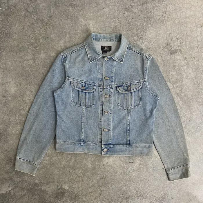 RRL, Vintage 90's RRL Ralph Lauren Double RL Distressed Denim Jacket Dirt Washed Western Cowboy Ranch Wear Trucker Jacket Large