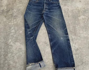 Size 28x30 Vintage 90’s Denime Orizzonti Japan Faded Blue Denim Selvedge Distressed Jeans