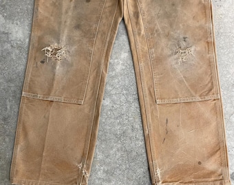 Size 34x30 Thrashed Carhartt Double Knee Faded Beige Dirty