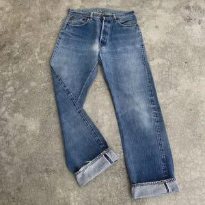 Size 32x32.5 Vintage Warehouse Made In Japan Faded Stonewashed Blue Denim Jerky Leather Patch Selvedge Distressed Jeans