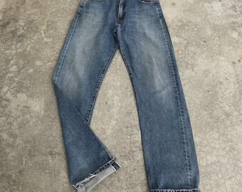 Size 30x35.5 Vintage 90's Levi's 551ZXX Big E Faded Stonewashed Blue Denim Selvedge LVC Distressed Jeans