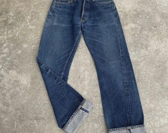 Size 29x31 Vintage 90’s Denime Orizzonti Faded Indigo Stonewashed Blue Denim Distressed Selvedge Jeans