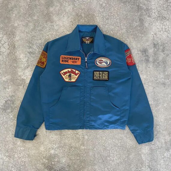 Vintage Harley Davidson Patches Nylon Zipper Boxy Jacket Size L