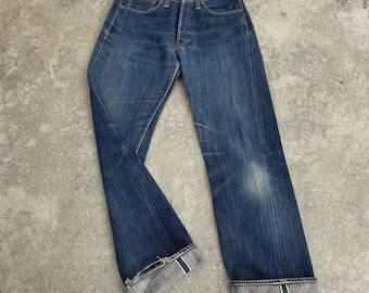 Size 29x31 Vintage Joe McCoy Made In Japan Faded Blue Denim Selvedge Distressed Jeans