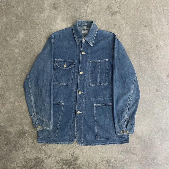 Sugar Cane, Vintage Sugar Cane Denim Coat 4 Pocket Barn Workwear Chore Denim Worker Jacket Size 38