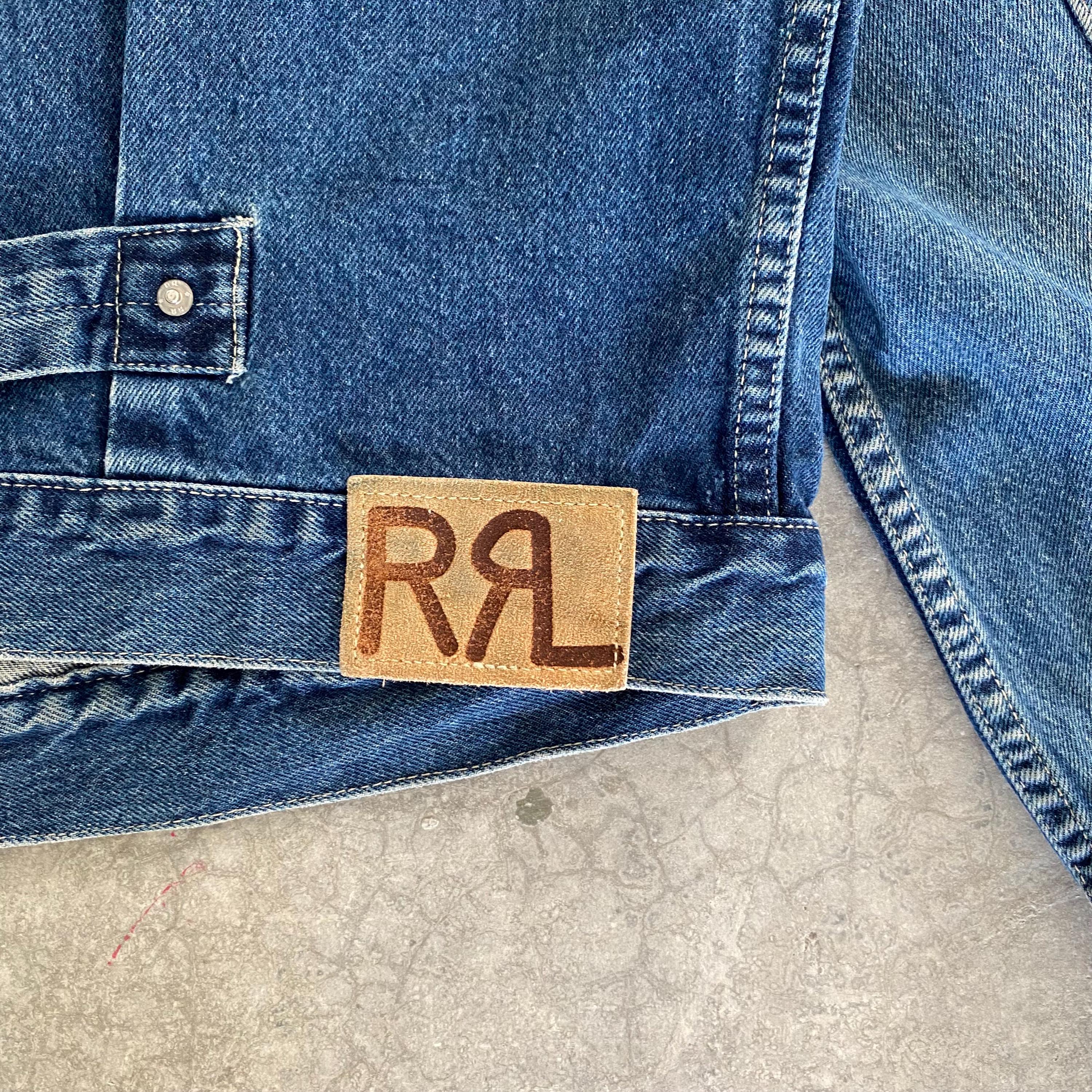 Vintage 90's RRL Ralph Lauren Buckle Back Pleated Denim Jacket XL