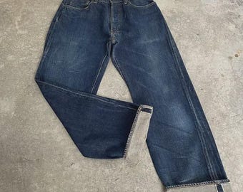 Size 31x32.5 Vintage Cushman 14oz Made In Japan Faded Indigo Wide Leg Denim Selvedge Jeans