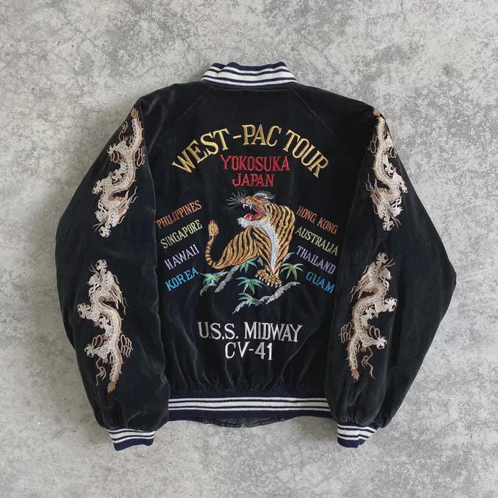 限定セール！80s USS WEST PAC souvenir tour jkt Vintage U.S. Navy West-Pac 79-80 Dragon Souvenir Jacket
