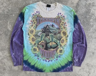Vintage 1999 90's Grateful Dead Terrapin Station GD Liquid Blue Long Sleeve Tie Dye Band T-Shirt Size M
