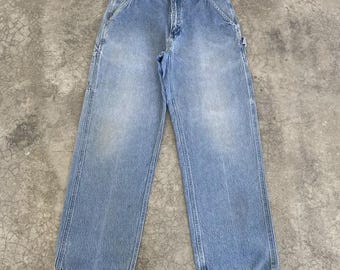 Size 31x29 Vintage Carhartt Relaxed Fit Faded Blue Distressed Carpenter Workwear Work Denim Jeans