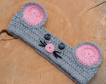 Crochet PATTERN, Baby Headband Pattern, Mouse Headband, Girls Ear Warmer, Headband for Girl, Kids Headband, PDF crochet pattern