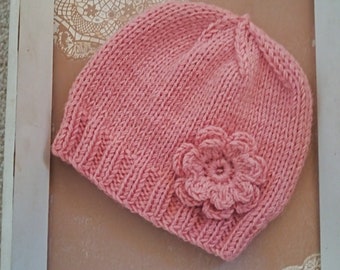 Baby Hat Pattern, Baby Hat with Flower Pattern, Baby Knit Hat Pattern, Easy Knitting Pattern, Crochet Flower